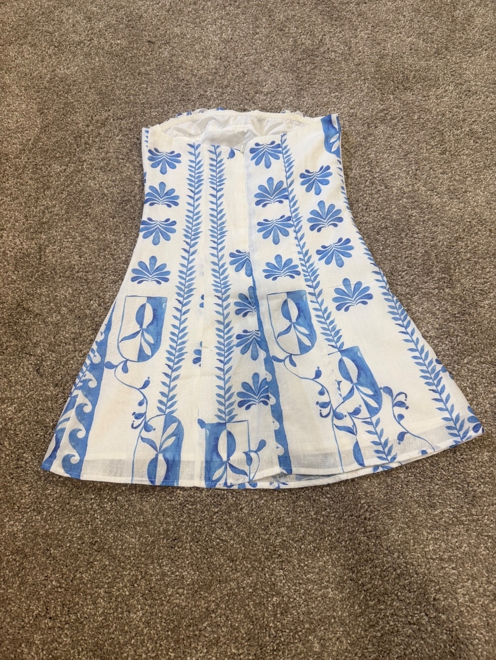 Peppermayo Tayla Linen Mini Dress Strapless Blue White Print XS - Picture 5 of 5